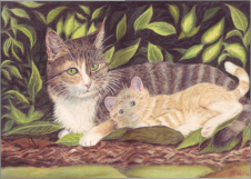 "Katzenmutter mit Kitten", Pastell, ca. 42 x 29,7 cm